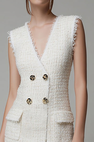 Bodycon Ivory V-Neck Sleeveless Mini Work Dress